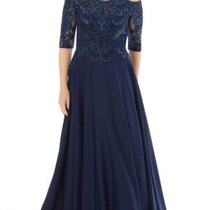 Navy Beaded Satin MOB/MOG Dress